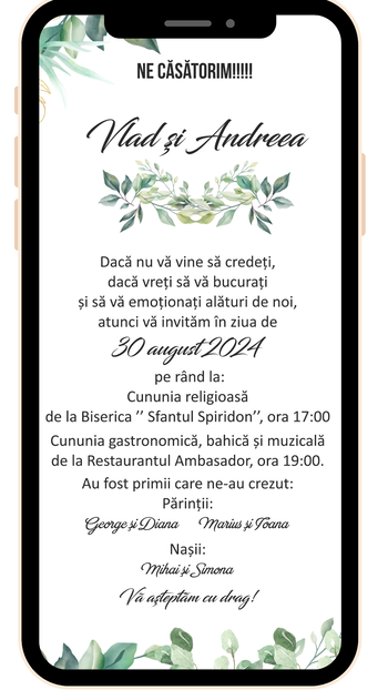 Invitatie nunta digitala Green Olive - cod 7705