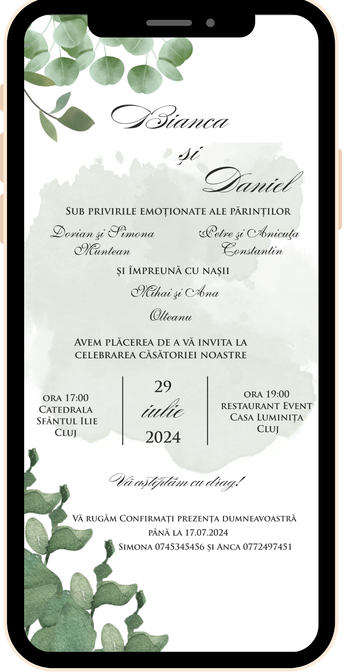 Invitatie digitala - Eucalipt - cod 7701